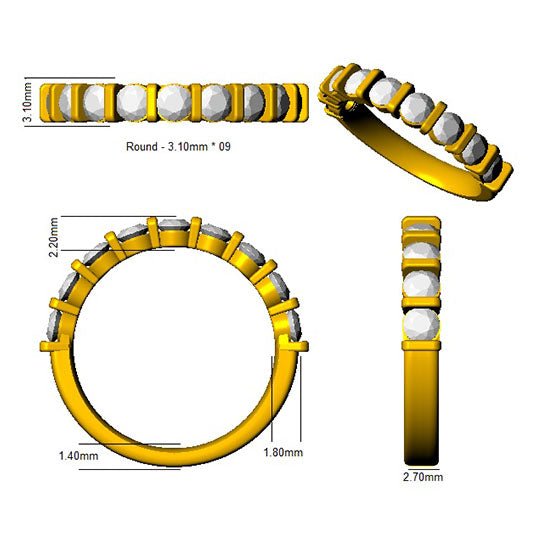 1.00ct F - VS Quality 9 Stone Diamond Eternity Ring in 18k Yellow Gold - My Jewel World