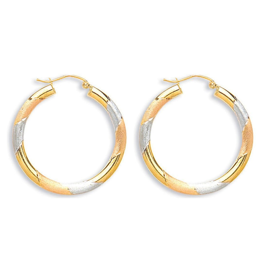 9ct 3 Tone Gold 1.7mm Frosted Twist Hoop Earrings 30mm - My Jewel World