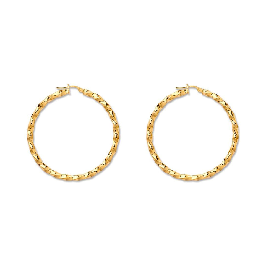 9ct Yellow Gold 3.2mm Twisted Hoop Earrings 47mm - My Jewel World