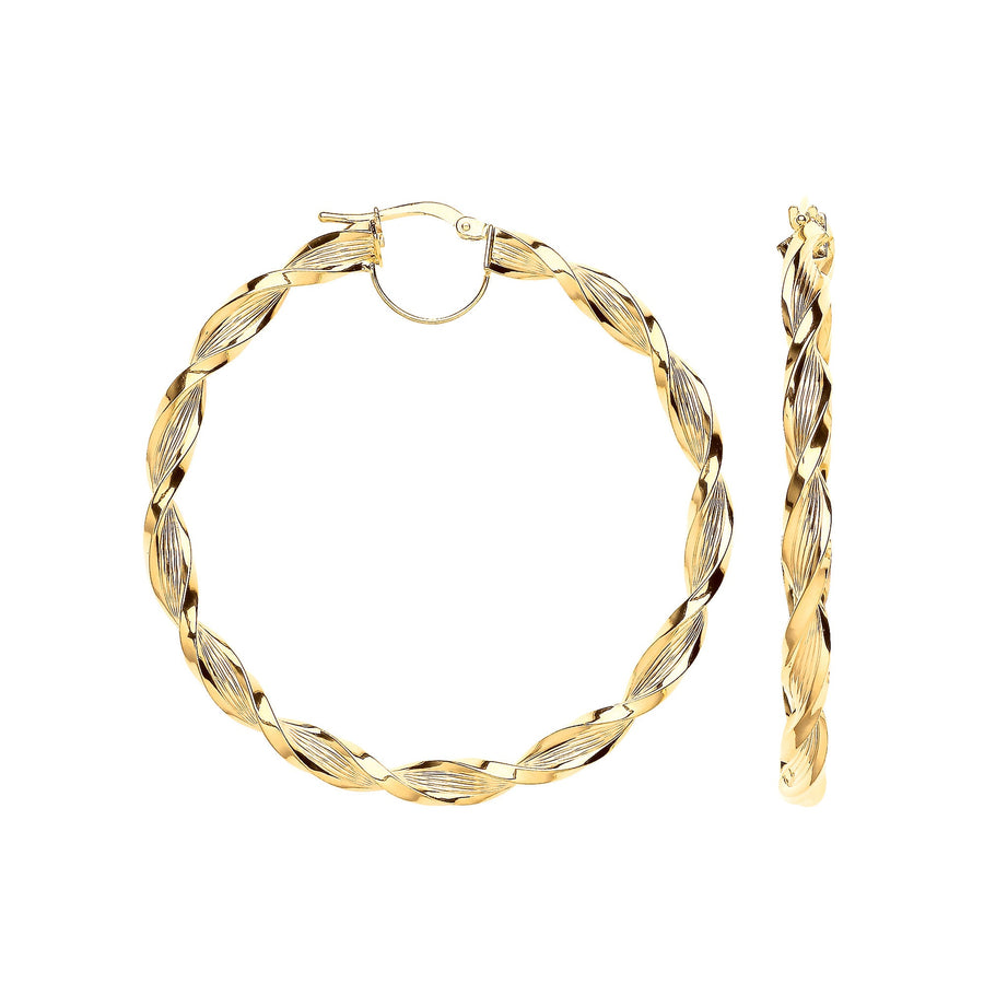 9ct Yellow Gold Twisted 4mm Hoop Earrings 50mm - My Jewel World