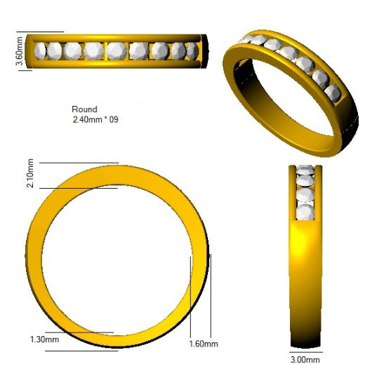 Emerald & Diamond 9 Stone Ring 0.50ct F-VS Quality in 18k White Gold