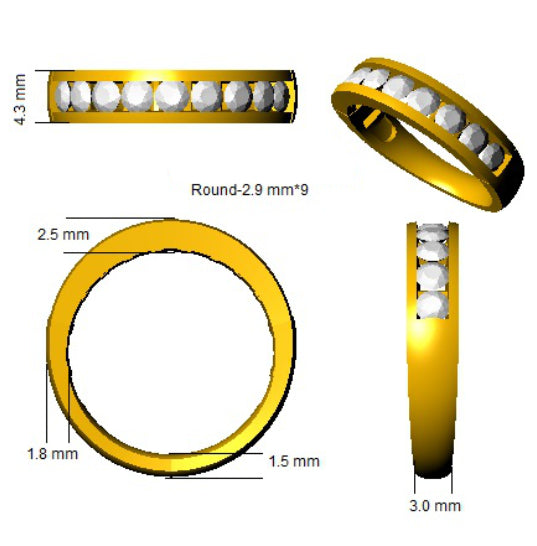 Emerald & Diamond 9 Stone Ring 0.85ct F-VS Quality in 18k White Gold