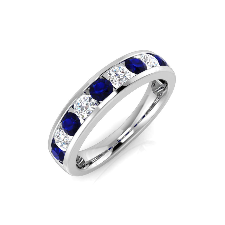 Sapphire & Diamond 9 Stone Ring 0.55ct F-VS Quality in 18k White Gold
