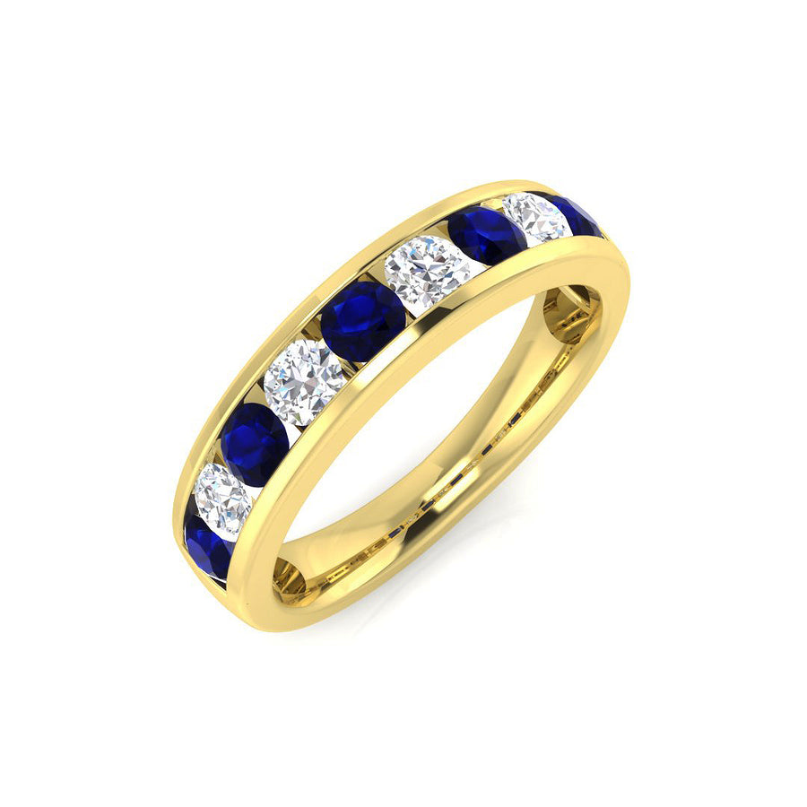 Sapphire & Diamond 9 Stone Ring 0.55ct F-VS Quality in 18k Yellow Gold