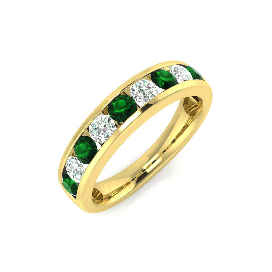 Emerald & Diamond 9 Stone Ring 0.50ct F-VS Quality in 18k Yellow Gold