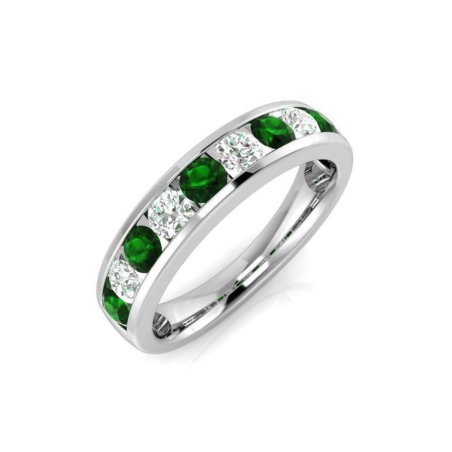 Emerald & Diamond 9 Stone Ring 0.50ct F-VS Quality in 18k White Gold