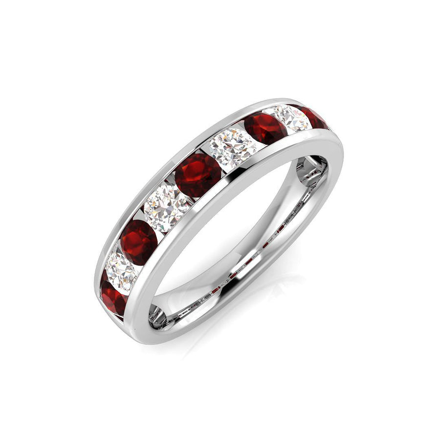 Ruby & Diamond 9 Stone Ring 0.55ct F-VS Quality in 18k White Gold