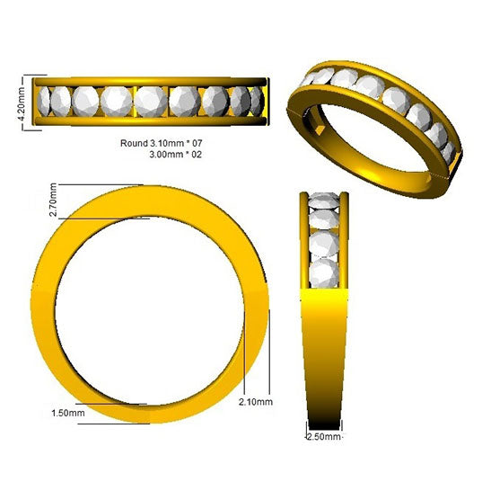 Emerald & Diamond 9 Stone Ring 1.05ct F-VS Quality in 18k White Gold