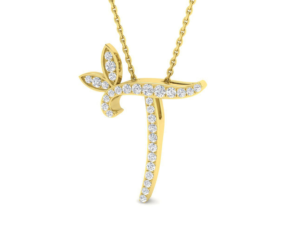 Diamond Initial T Necklace 0.25ct G SI Quality in 9k Yellow Gold