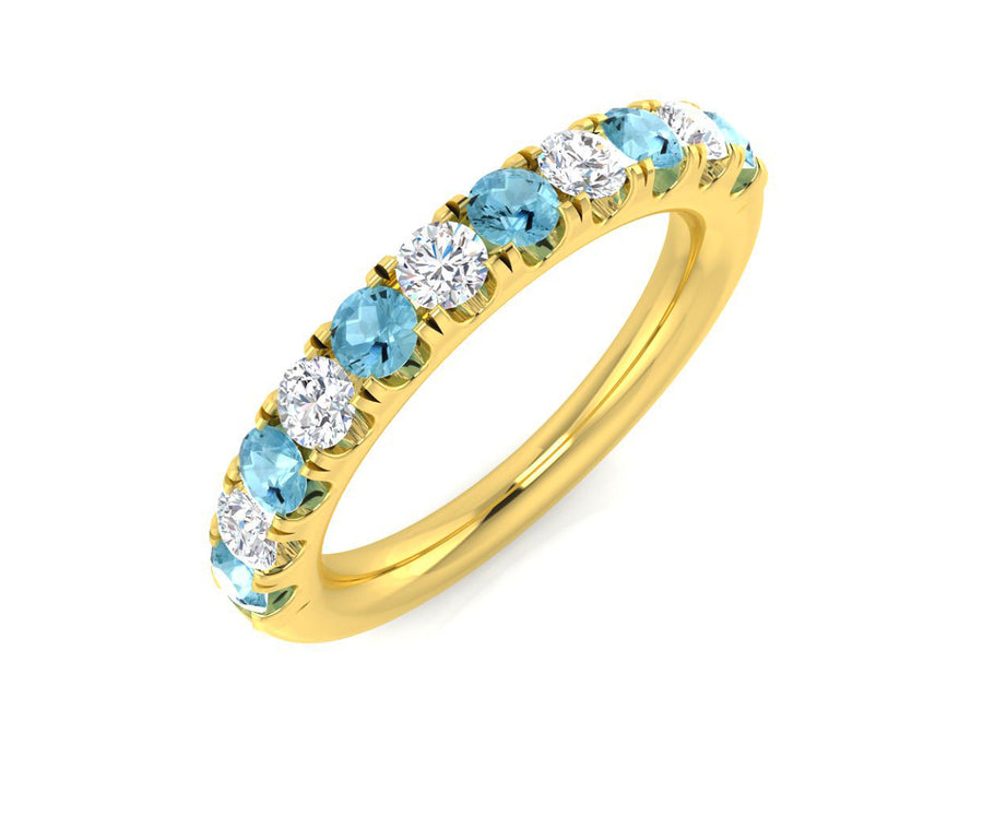 Aquamarine & Diamond 11 Stone Ring 0.69ct G-SI Quality 9k Yellow Gold