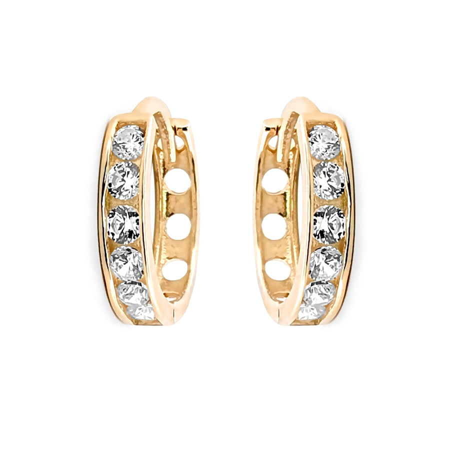 9ct Yellow Gold Channel Set CZ 2mm Huggie Hoop Earrings 11mm 0.9g