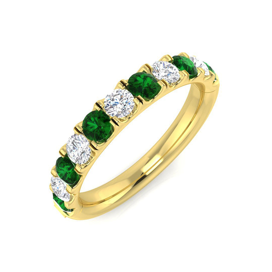 Emerald & Diamond 10 Stone Ring 1.10ct F-VS Quality in 18k Yellow Gold