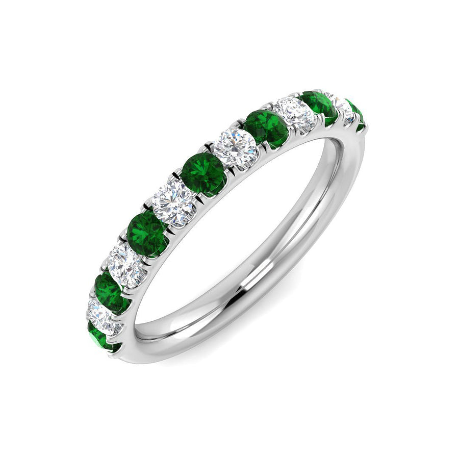 Emerald & Diamond 13 Stone Ring 0.55ct F-VS Quality in 18k White Gold