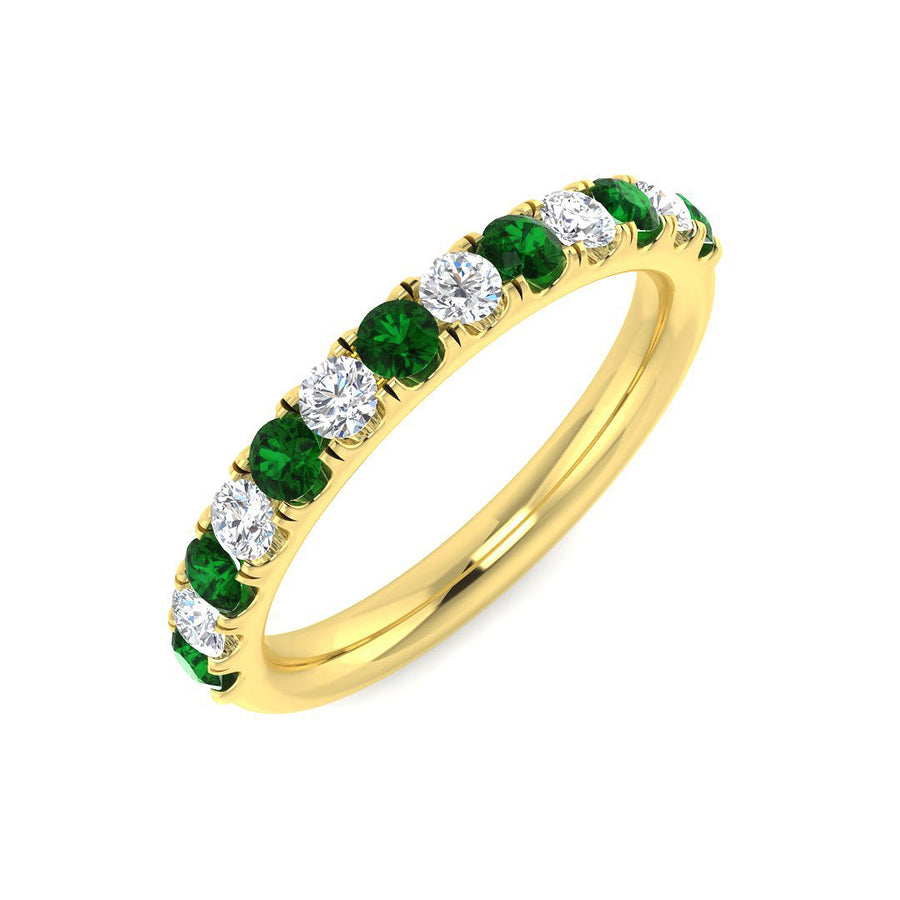 Emerald & Diamond 13 Stone Ring 0.55ct F-VS Quality in 18k Yellow Gold
