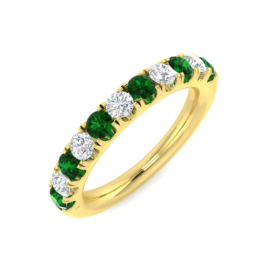 Emerald & Diamond 11 Stone Ring 0.88ct F-VS Quality in 18k Yellow Gold