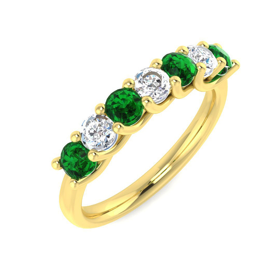 Emerald & Diamond 7 Stone Ring 0.80ct F-VS Quality in 18k Yellow Gold