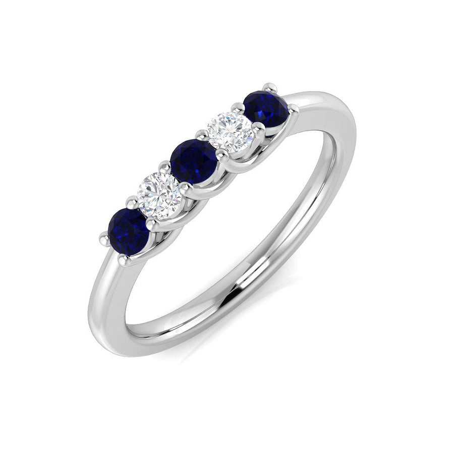 Sapphire & Diamond 5 Stone Ring 0.37ct F-VS Quality in 18k White Gold