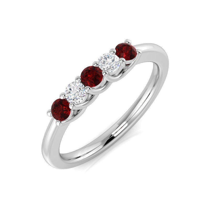 Ruby & Diamond 5 Stone Ring 0.37ct F-VS Quality in 18k White Gold