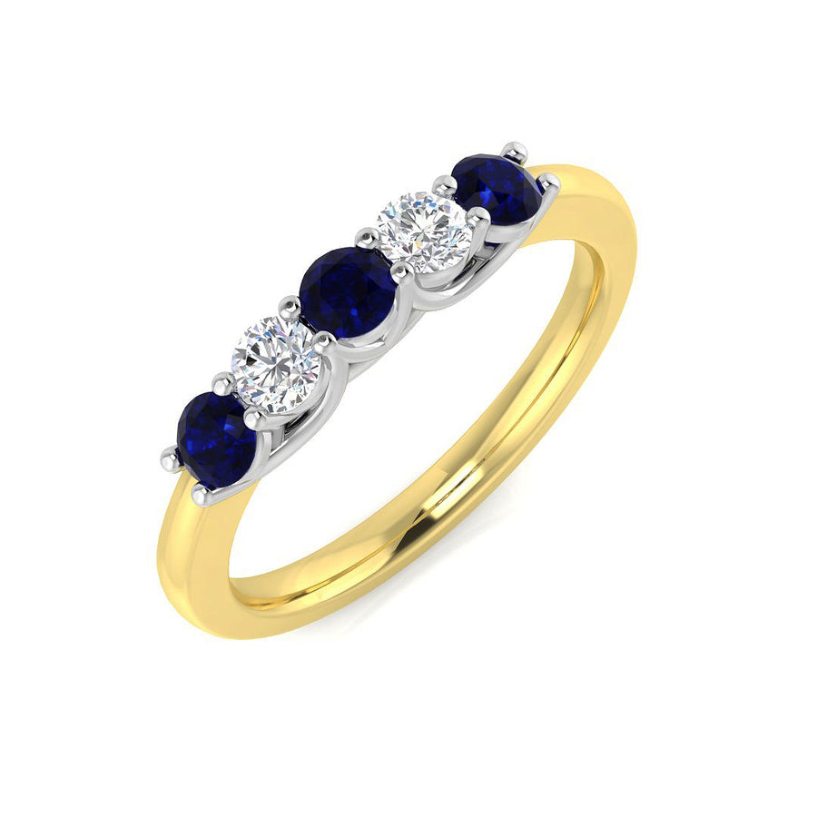 Sapphire & Diamond 5 Stone Ring 0.55ct F-VS Quality in 18k Yellow Gold