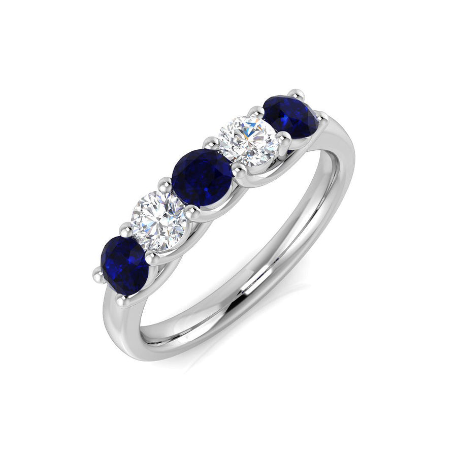 Sapphire & Diamond 5 Stone Ring 0.85ct F-VS Quality in 18k White Gold