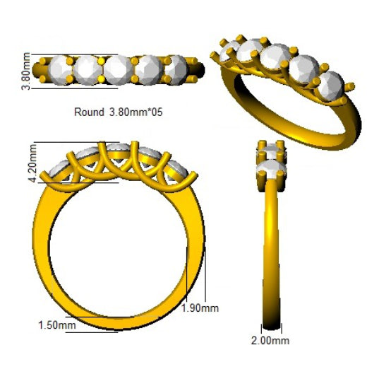 Emerald & Diamond 5 Stone Ring 1.00ct F-VS Quality in 18k Yellow Gold