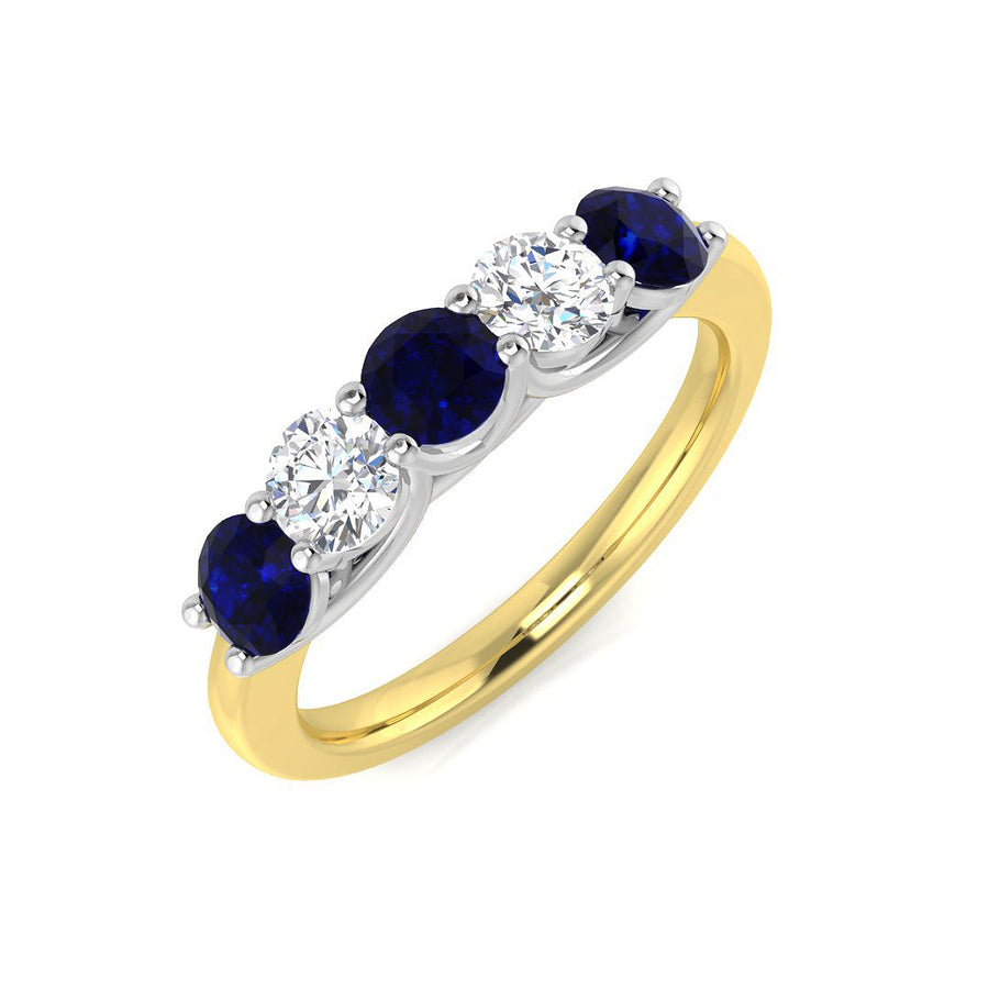 Sapphire & Diamond 5 Stone Ring 1.15ct F-VS Quality in 18k Yellow Gold