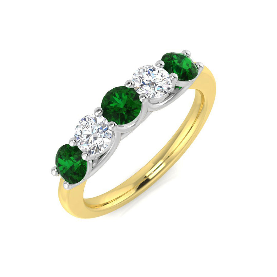 Emerald & Diamond 5 Stone Ring 1.00ct F-VS Quality in 18k Yellow Gold