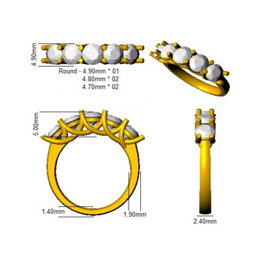 5 Stone Diamond Eternity Ring 2.00ct F-VS Quality in 18k White Gold