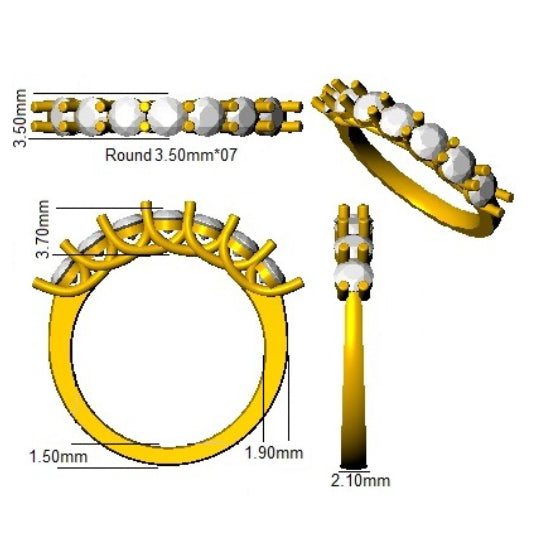 Emerald & Diamond 7 Stone Ring 0.80ct F-VS Quality in 18k White Gold