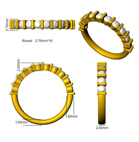 Diamond 10 Stone Eternity Ring 0.75ct F-VS Quality in 18k Yellow Gold - My Jewel World