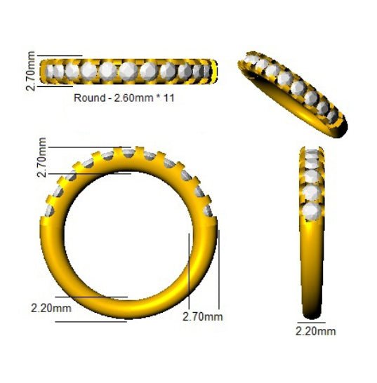 Diamond 11 Stone Eternity Ring 0.75ct F-VS Quality in 18k Yellow Gold - My Jewel World