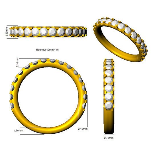 Diamond 16 Stone Eternity Ring 0.80ct F-VS Quality in 18k Yellow Gold - My Jewel World