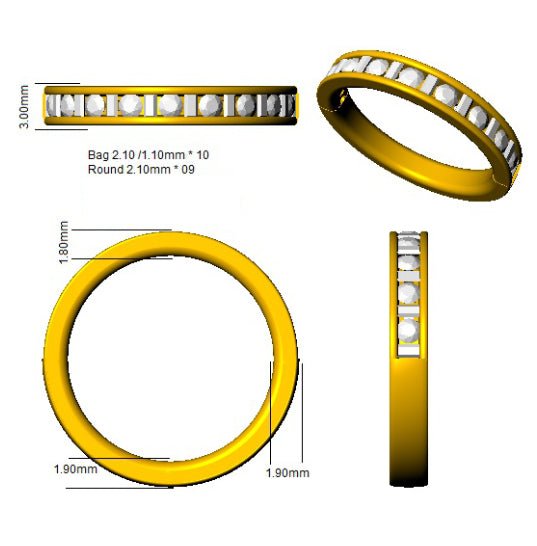 Diamond 19 Stone Eternity Ring 0.50ct F-VS Quality in 18k Yellow Gold - My Jewel World