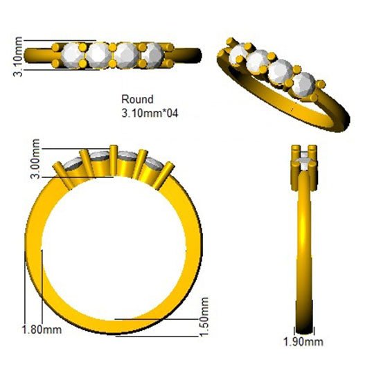 Diamond 4 Stone Eternity Ring 0.45ct F-VS Quality in 18k Yellow Gold - My Jewel World