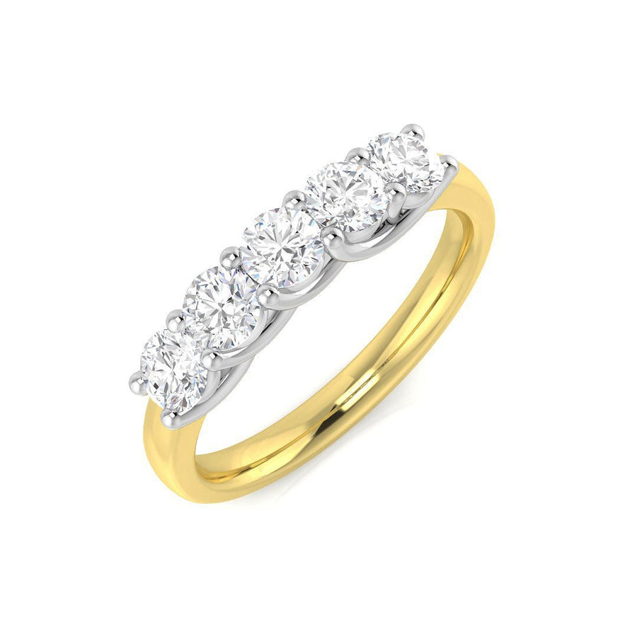 Diamond 5 Stone Eternity Ring 0.75ct F-VS Quality in 18k Yellow Gold - My Jewel World