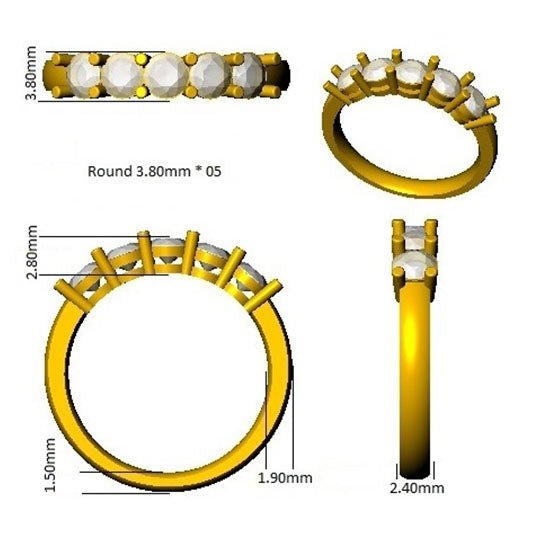 Diamond 5 Stone Eternity Ring 1.00ct F-VS Quality in 18k Yellow Gold - My Jewel World