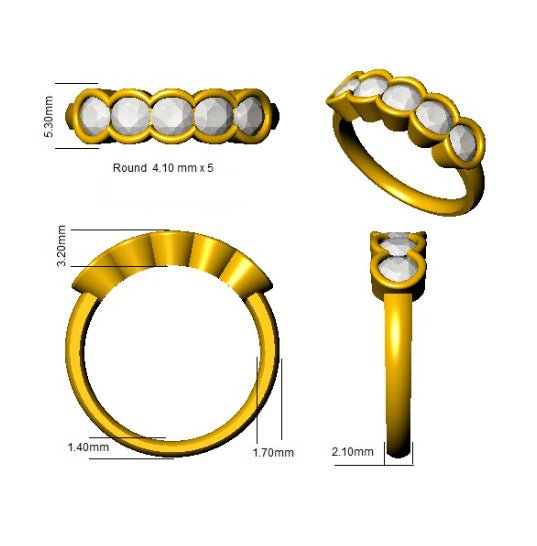 Diamond 5 Stone Eternity Ring 1.35ct F-VS Quality in 18k Yellow Gold - My Jewel World