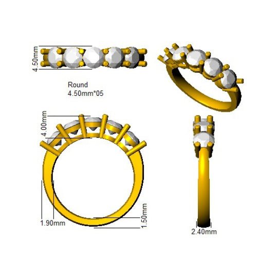 Diamond 5 Stone Eternity Ring 2.00ct F-VS Quality in 18k White Gold - My Jewel World