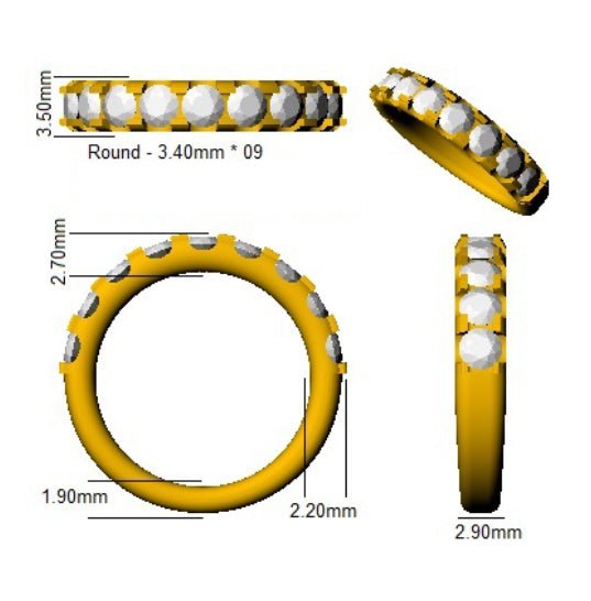 Diamond 9 Stone Eternity Ring 1.35ct F-VS Quality in 18k Rose Gold - My Jewel World