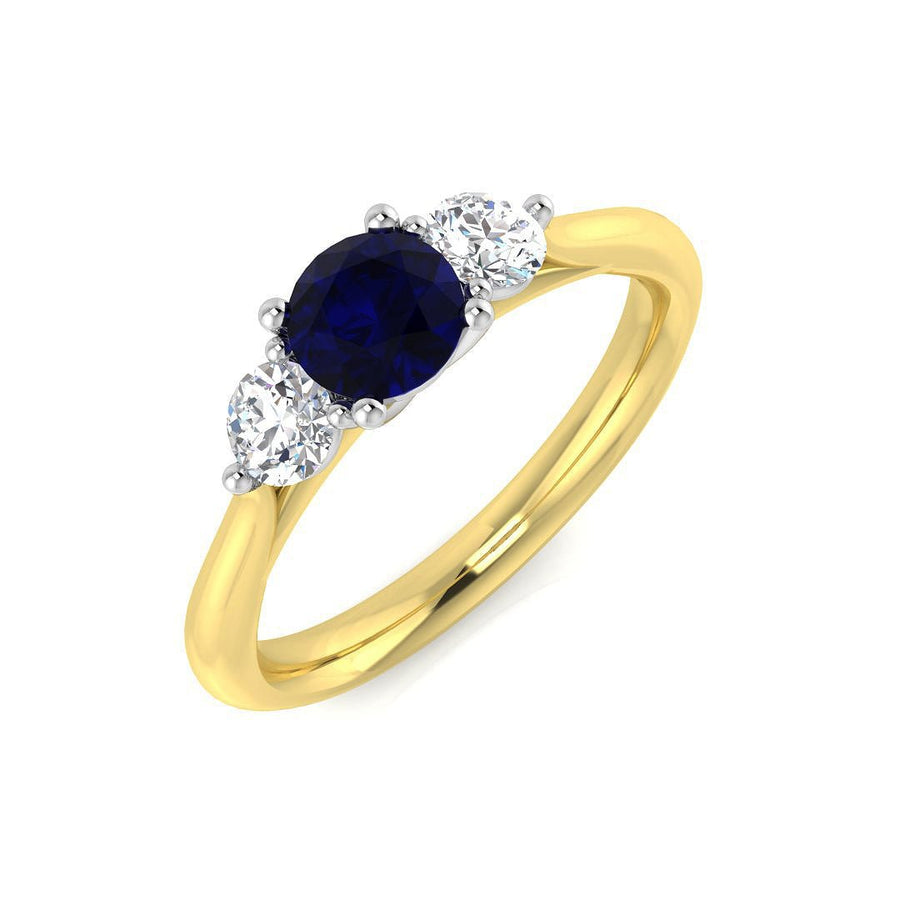 Diamond & Sapphire 3 Stone Ring 0.80ct F-VS Quality in 18k Yellow Gold - My Jewel World