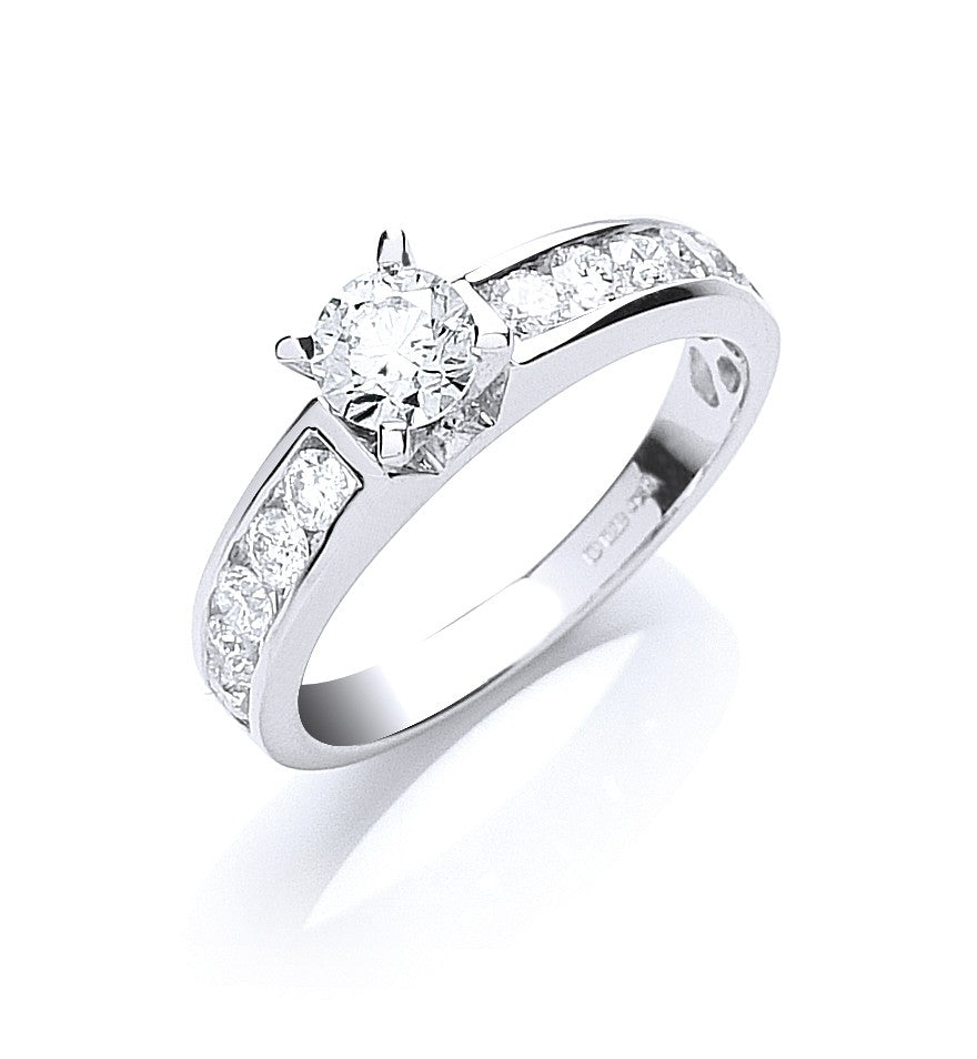 Diamond Side Stone Engagement Ring 1.00ct H-SI in 18K White Gold - My Jewel World