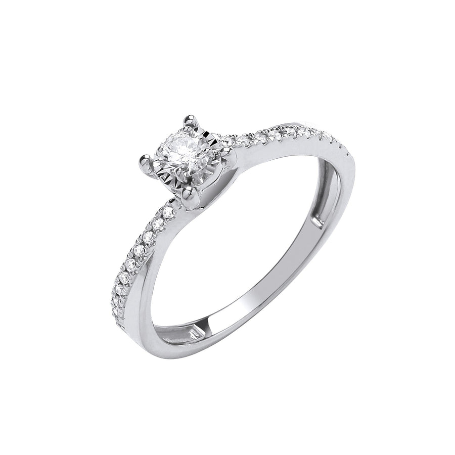 Diamond Sidestone Engagement Ring 0.25ct H-SI Quality in 9K White Gold - My Jewel World