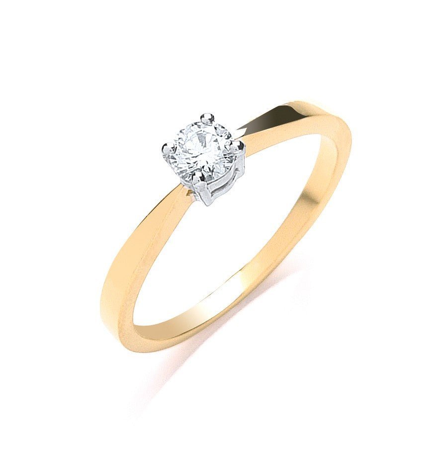 Diamond Solitaire Engagement Ring 0.25ct H-SI in 18K Yellow Gold - My Jewel World