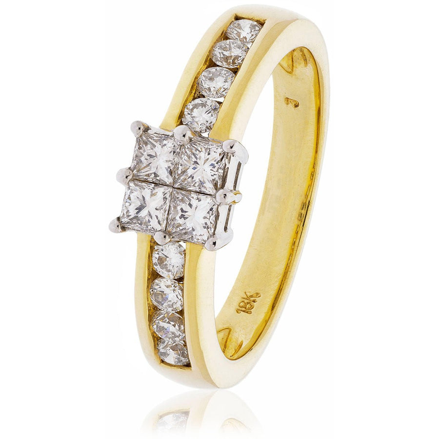 Diamond Square Illusion Set Ring 0.75ct F-VS Quality 18k Yellow Gold - My Jewel World