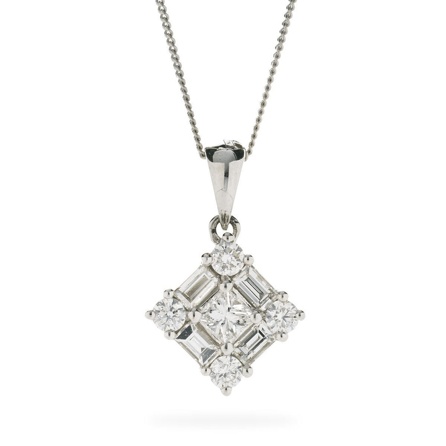 Diamond Square Pendant Necklace 0.50ct F VS Quality in 18k White Gold - My Jewel World