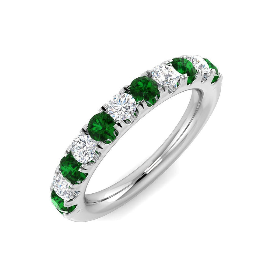 Emerald & Diamond 11 Stone Ring 0.88ct F - VS Quality in 18k White Gold - My Jewel World