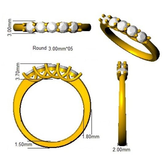 Emerald & Diamond 5 Stone Ring 0.50ct F - VS Quality in 18k Yellow Gold - My Jewel World