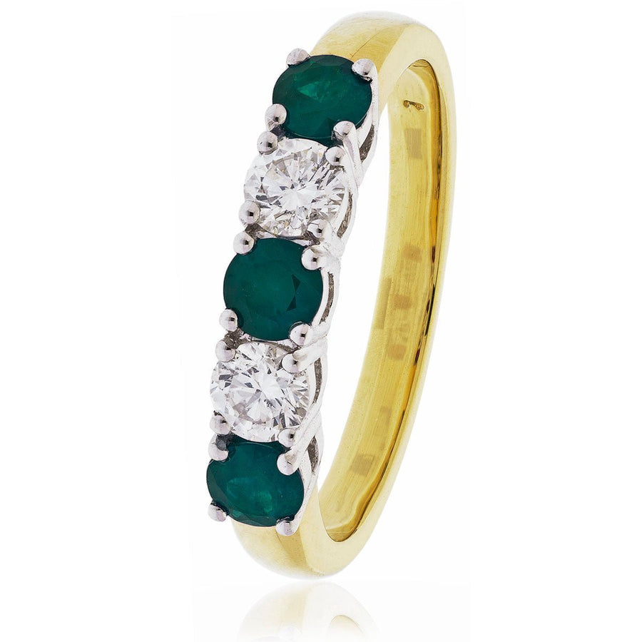 Emerald & Diamond 5 Stone Ring 0.75ct F - VS Quality in 18k Yellow Gold - My Jewel World