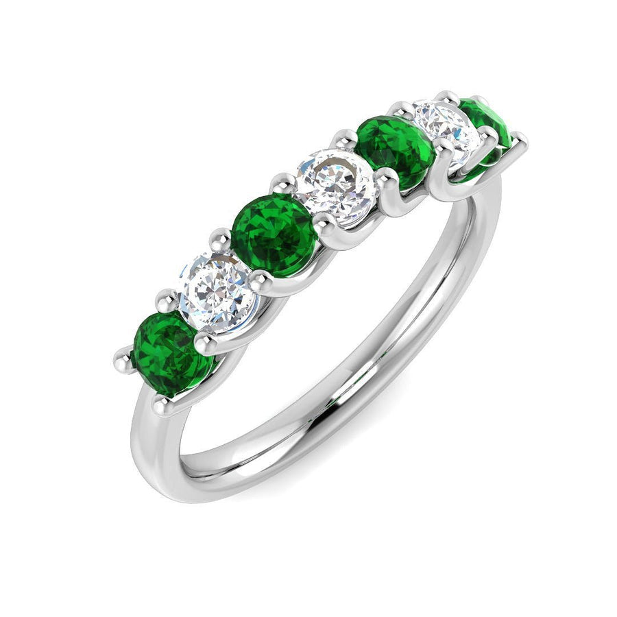 Emerald & Diamond 7 Stone Ring 0.80ct F - VS Quality in 18k White Gold - My Jewel World