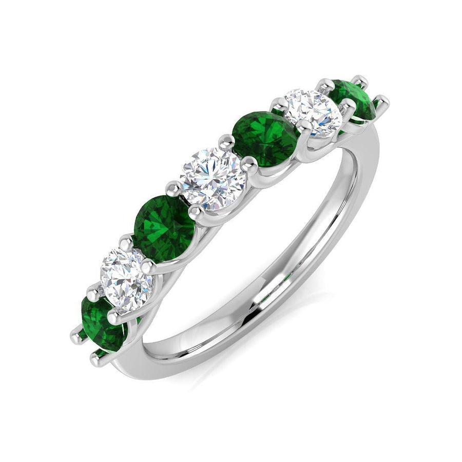 Emerald & Diamond 7 Stone Ring 1.20ct F - VS Quality in 18k White Gold - My Jewel World